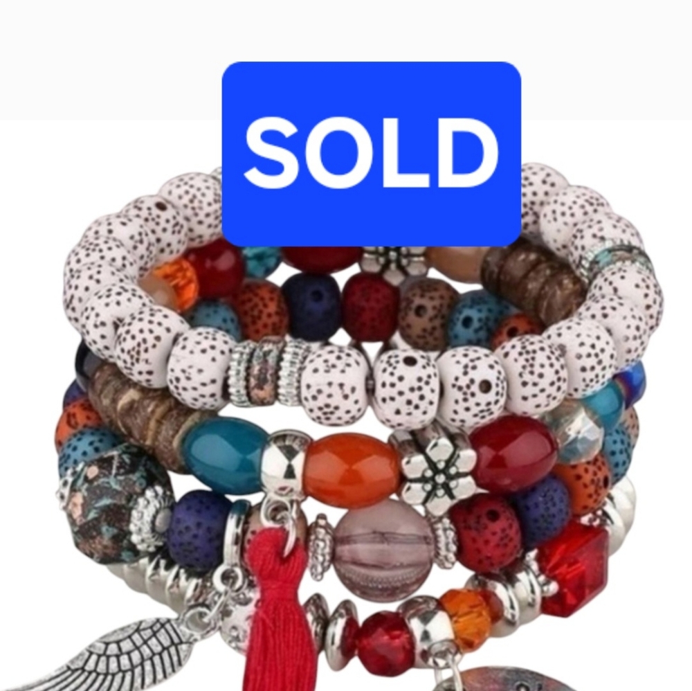 2/$10 4 Pieces Full Set Tassel & Wing Charm Beaded Bracelet Boho